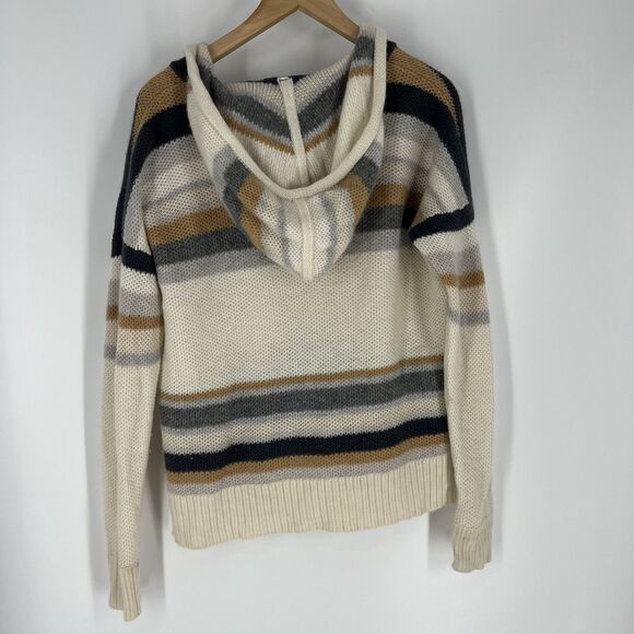 Autumn Cashmere Hoodie Sweater Size Medium Honeycomb Striped Pullover V Neck - Picture 5 of 7